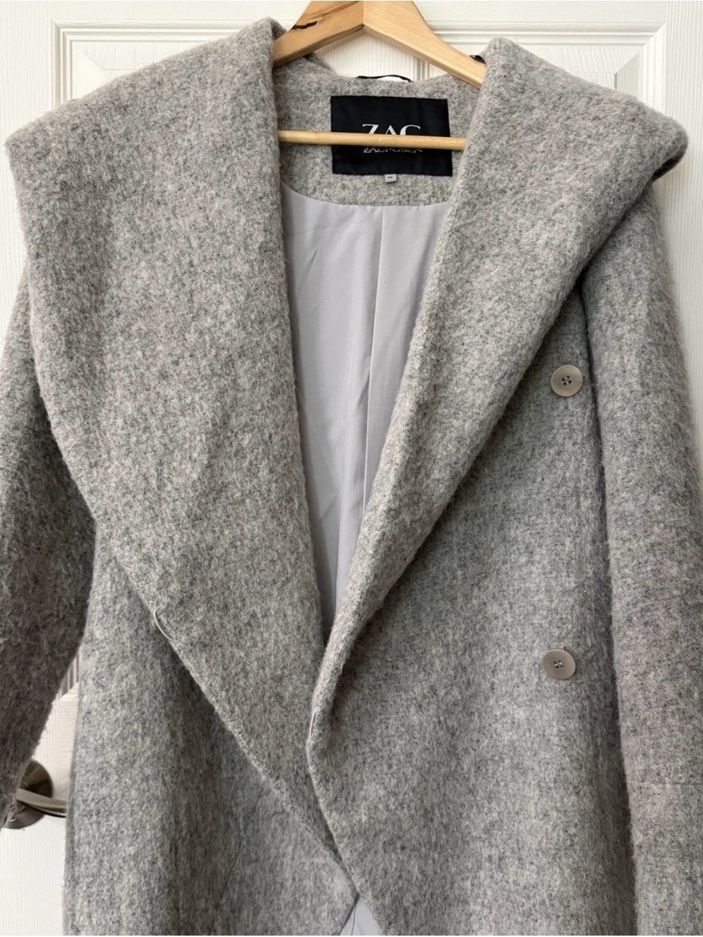 Zac Posen Camilla Wool Coat Medium Gray Hood Shawl Collar